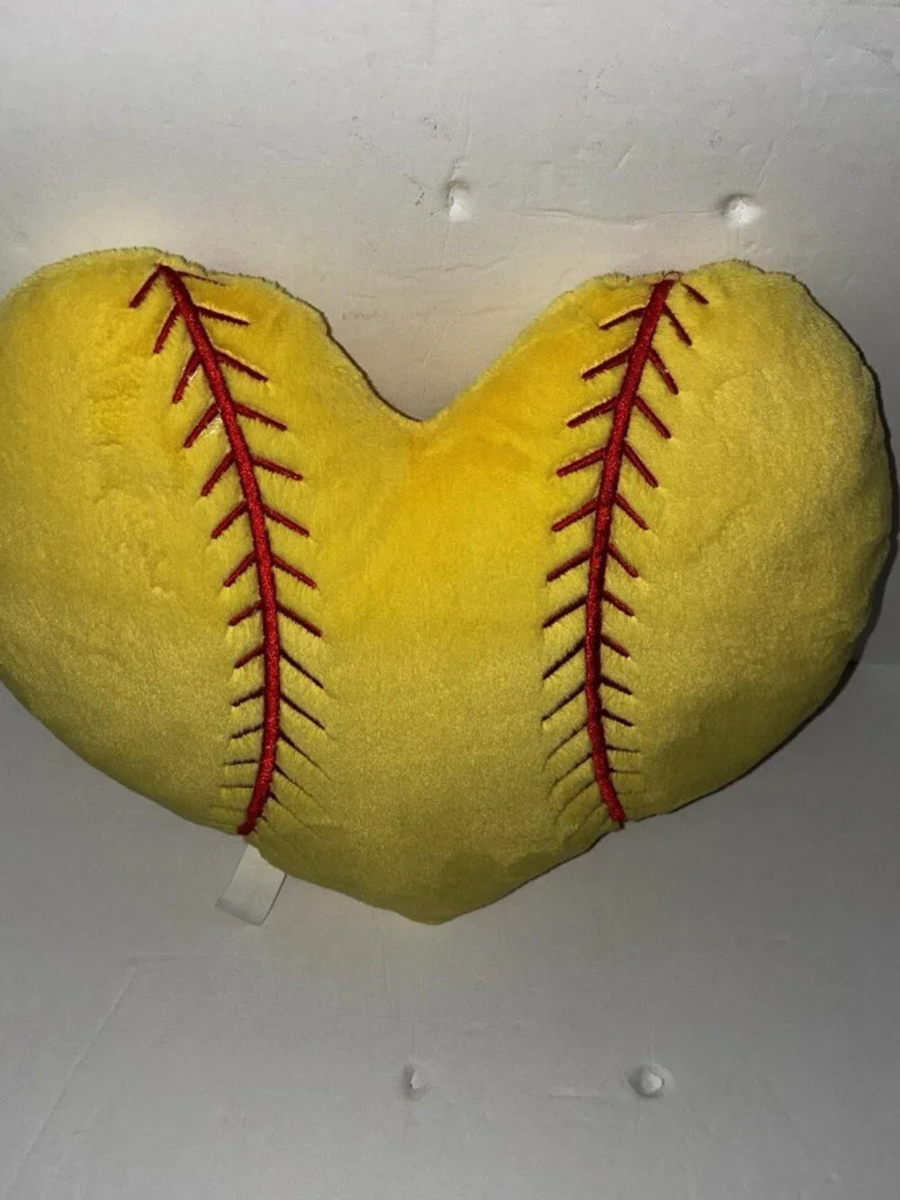Akairi Yellow Heart Softball Stitch Plush Pillow, Red Stitching, Valentine’s